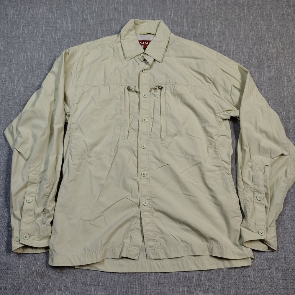 Simms Core 3 Guide Shirt Mens Size Small Khaki‎ Nylon Long Sleeve Flyfishing